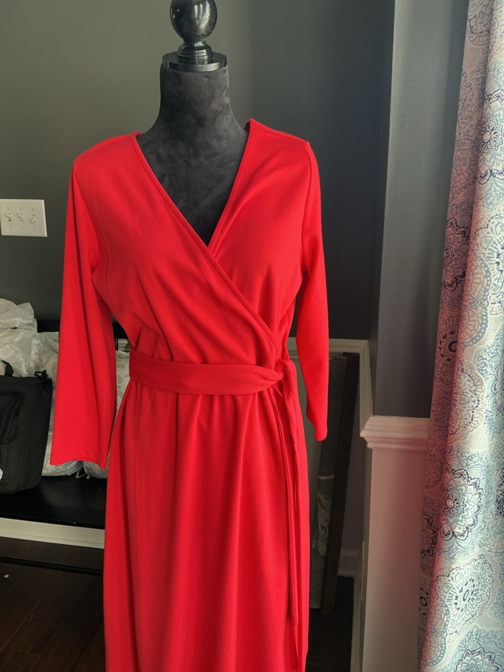 Lands' End Red Wrap Jumpsuit with Waist Tie
